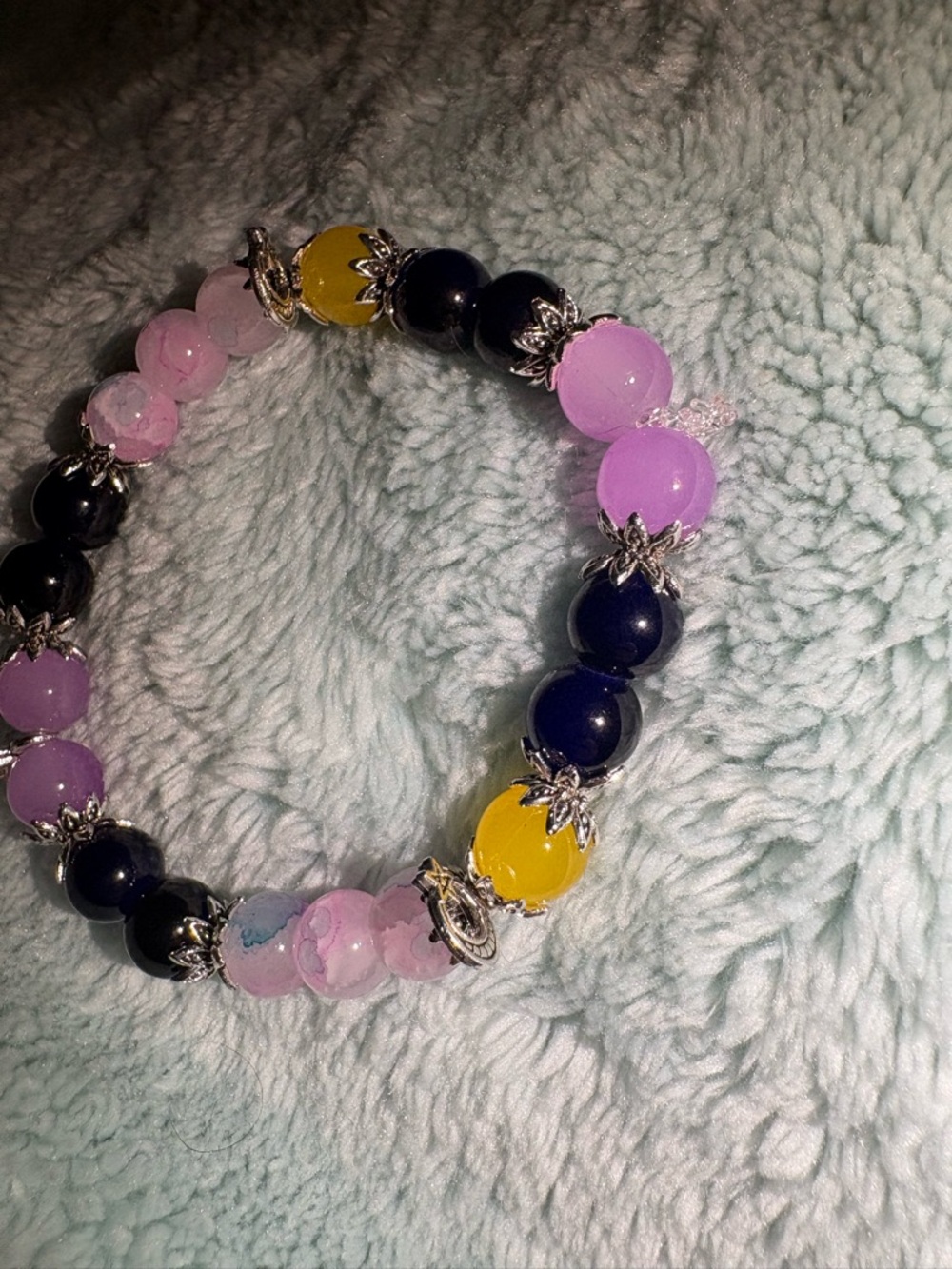 Celestial Moon Charm Beaded Bracelet - Pink, Purple, Black & Yellow - Picture 3 of 3